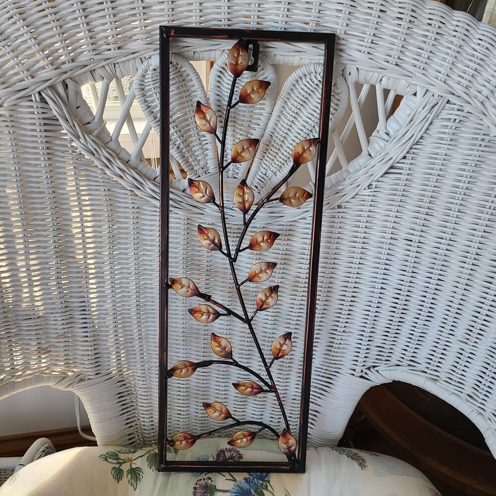 Vintage Metal Art Panel Wall Hanging Leaf And Branch Design Bronze And Gold Tone - Picture 3 of 10